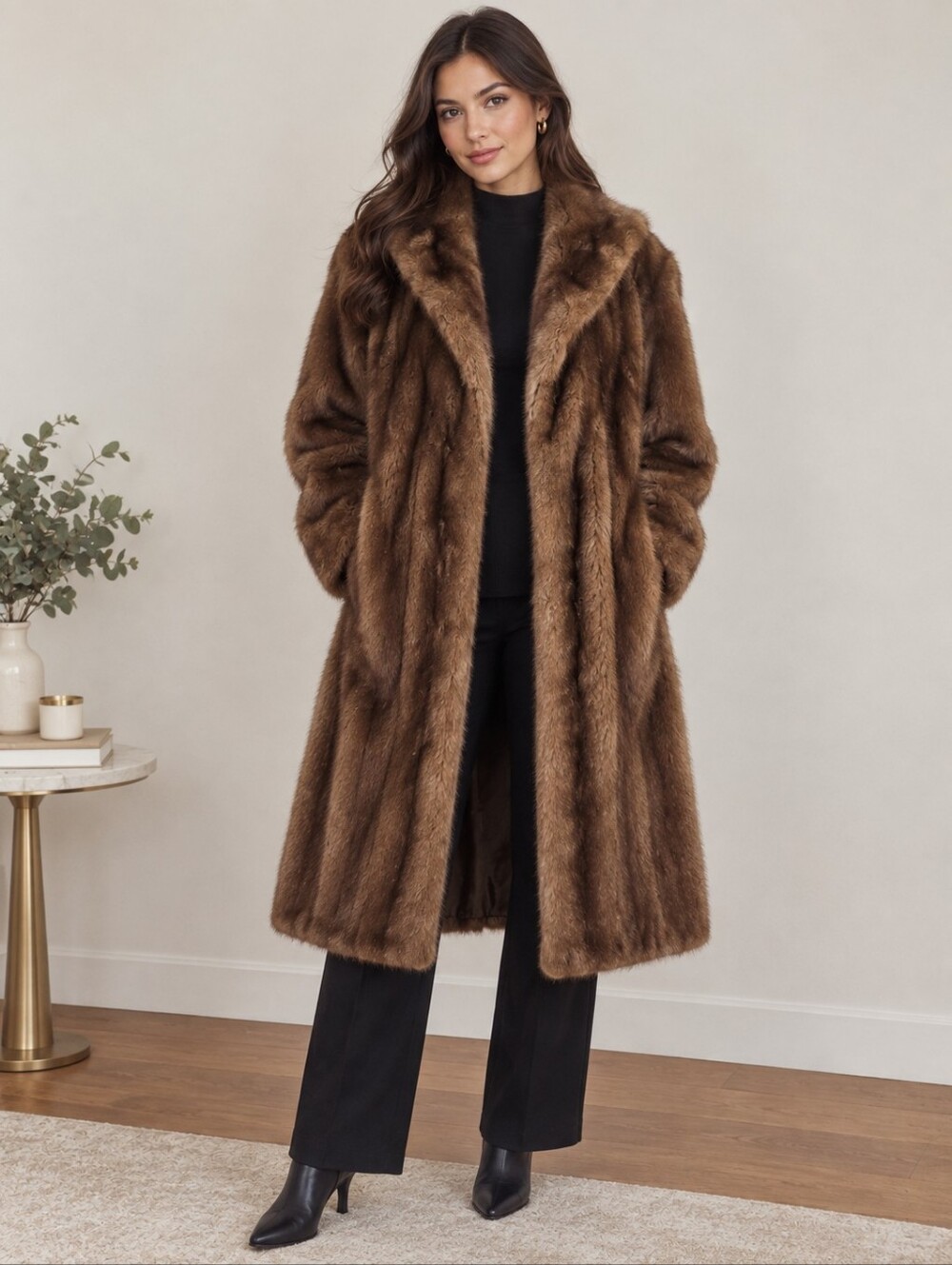 Gursteins Vintage Mink Fur Coat Long Full Length Brown Luxury Winter